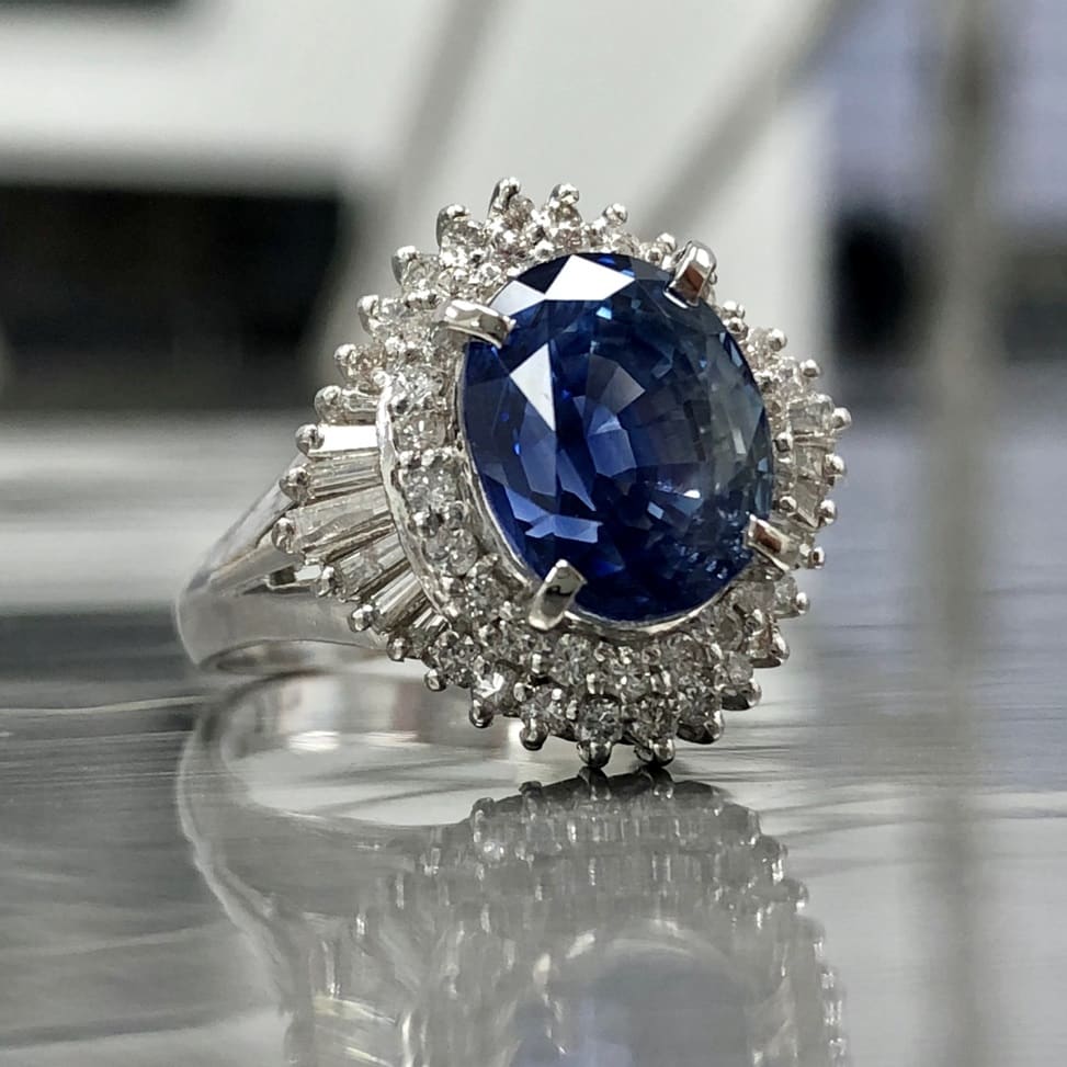 Estate Jewelry - Sapphire Ring with Diamond Halo Setting