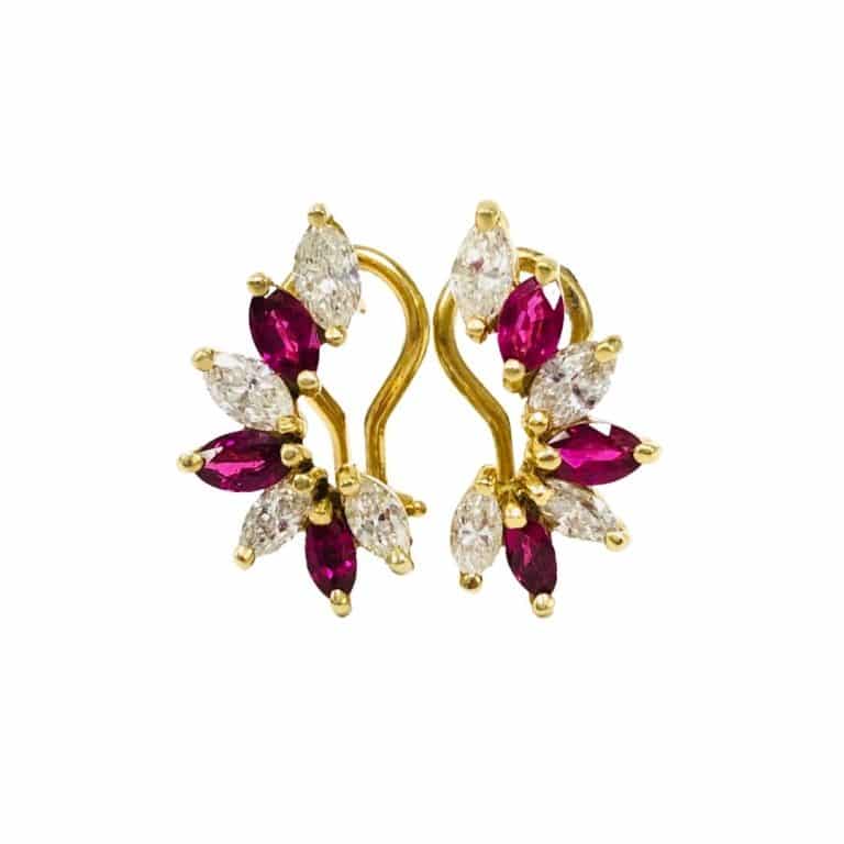 18KY MQ Ruby / Diamond Earrings